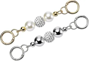 uxcell Purse Strap Extender, 2Pcs 14.5cm/5.7" Artificial Pearl Bag Short Chain Replacement for Women Handbag Shoulder Crossbody Bag (Silver)