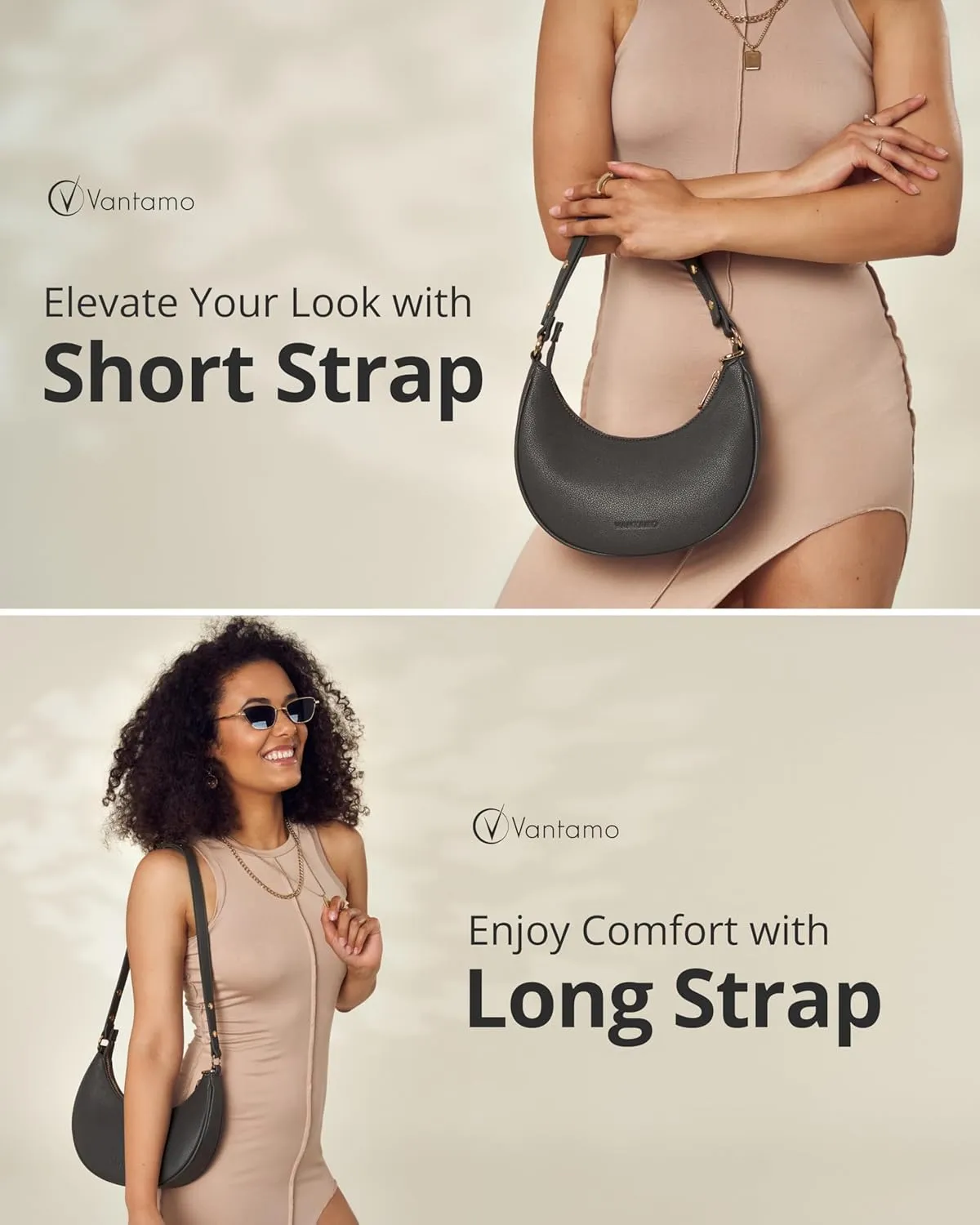 Vantamo Crescent Bags For Women with RFID Protection, Half Moon Clutch Purses for Women with Anti-Theft Clip for Extra Safety