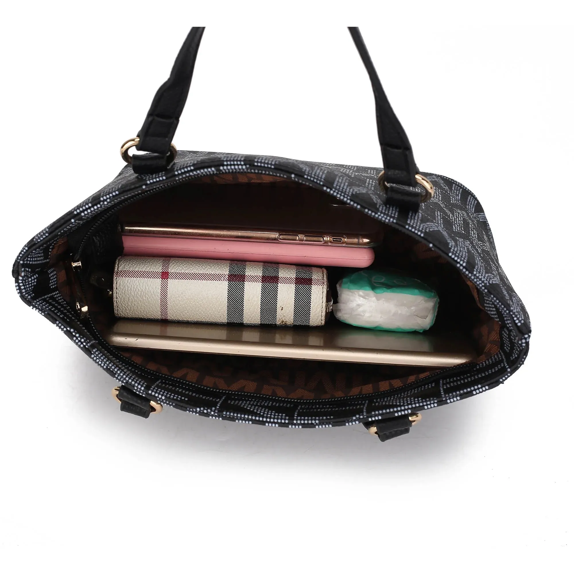 Vegan Leather Women'S Tote Bag, Small Tote Handbag, Pouch Purse & Wristlet Wallet Bag 4 Pcs Set by Mia K - White
