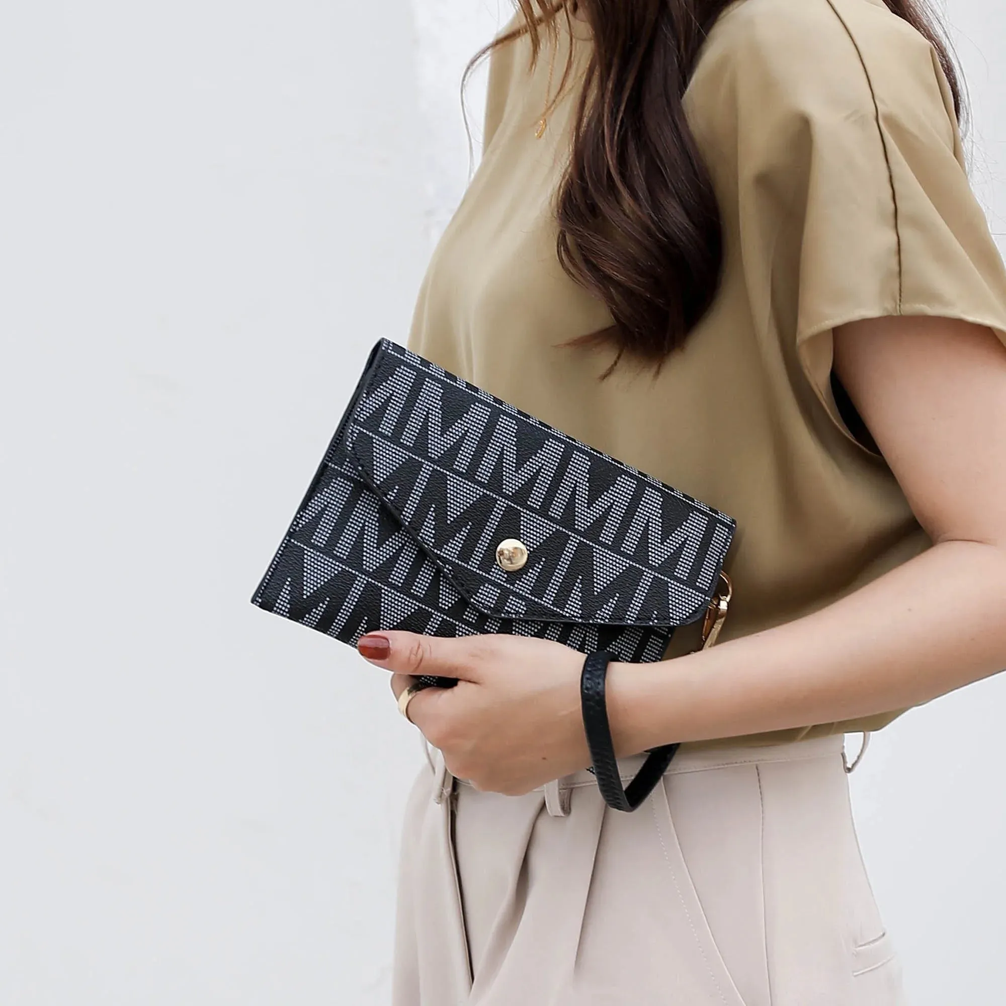 Vegan Leather Women'S Tote Bag, Small Tote Handbag, Pouch Purse & Wristlet Wallet Bag 4 Pcs Set by Mia K - White