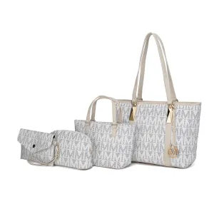 Vegan Leather Women'S Tote Bag, Small Tote Handbag, Pouch Purse & Wristlet Wallet Bag 4 Pcs Set by Mia K - White