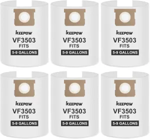 VF3503 Shop Vac Bags Compatible with Ridgid & Workshop Wet and Dry Vacuum, 6-9 Gallon Vacuum Bags, Replacement Filter Bags Accessories, High Efficiency Dust Bags, Part# WS32090F2 (6 Pack)