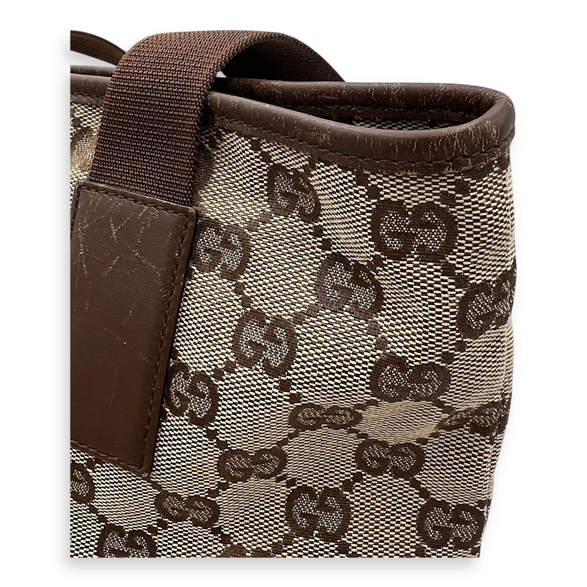 Vintage Tote Bag Brown in Coated Canvas, Silver hardware