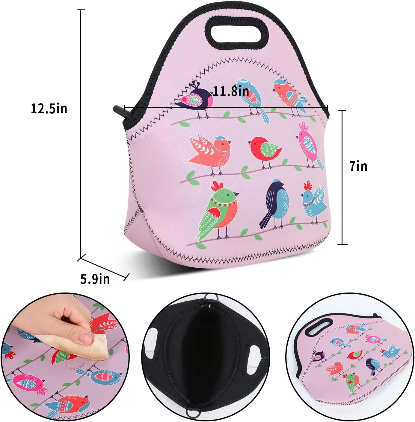 Violet Mist Neoprene Lunch Bag Insulated Waterproof Lunch Bag Tote Reusable Lunch Box Containers Organizer Food Carrying Lunch Handbag for Women Men Adults Work Thanksgiving Christmas Gifts