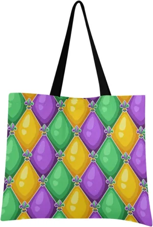visesunny Women Extra Large Tote Bag Rhombus in Mardi Gras Carnival Shoulder Bags Ladies Beach Travel Reusable Grocery Shopping Portable Storage Handbag