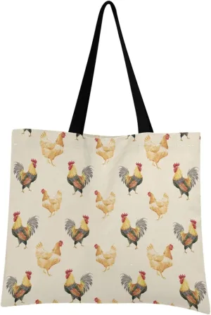 visesunny Women Extra Large Tote Bag Rooster Chick Animal Shoulder Bags Ladies Beach Travel Reusable Grocery Shopping Portable Storage Handbag