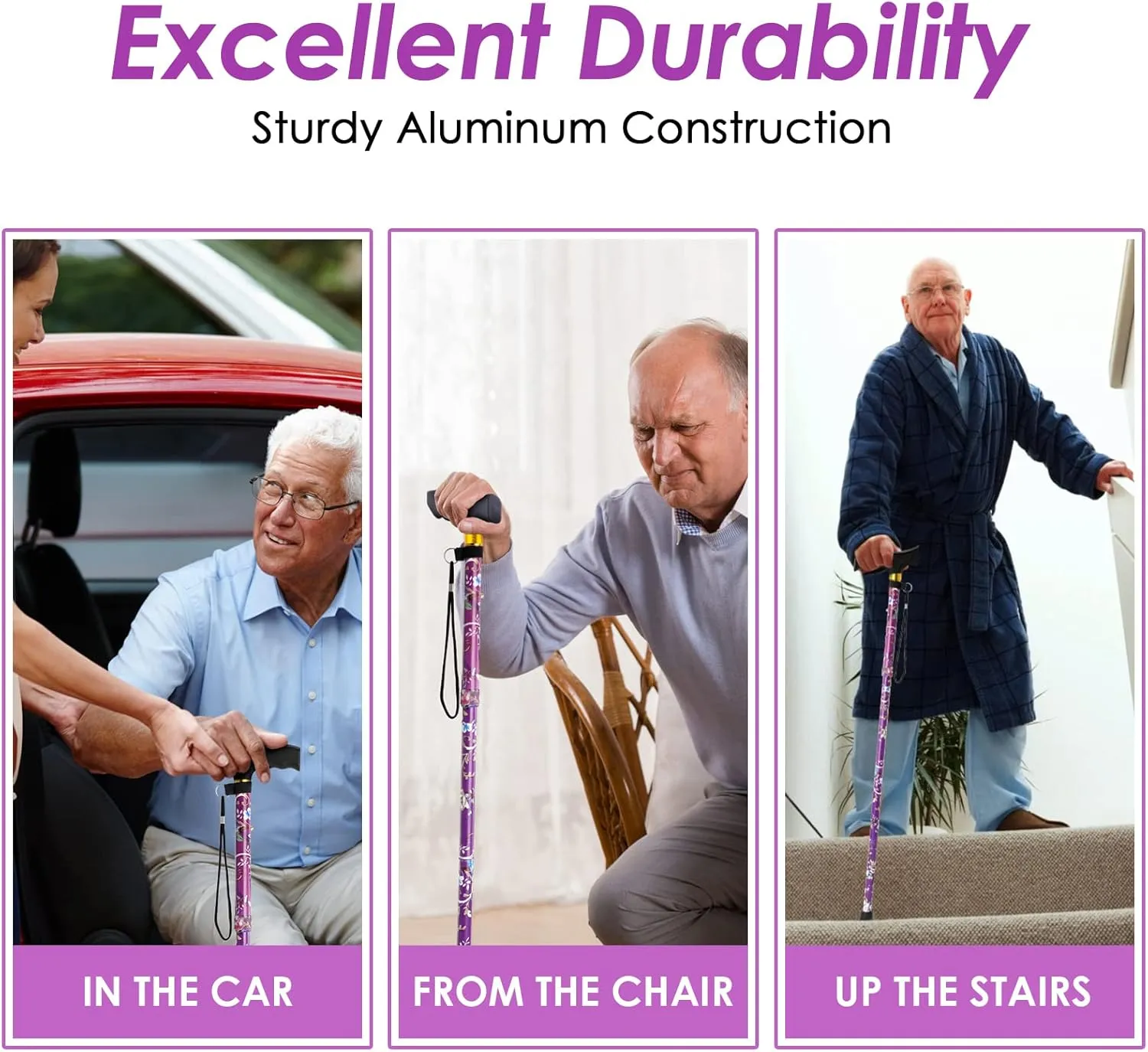 Walking Cane PANZHENG Cane for Man/Woman | Mobility & Daily Living Aids | 5-Level Height Adjustable Walking Stick | Comfortable Plastic T-Handle Portable Walking Stick Folding Cane