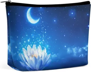 Water Lily Pattern Large Makeup Bag, Cosmetic Bag,Travel Makeup Bag,Leather Makeup Pouch, Cosmetic Travel tote bags,Portable travel toiletry bag