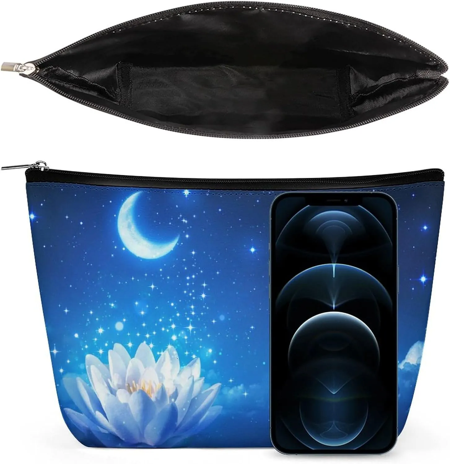 Water Lily Pattern Large Makeup Bag, Cosmetic Bag,Travel Makeup Bag,Leather Makeup Pouch, Cosmetic Travel tote bags,Portable travel toiletry bag