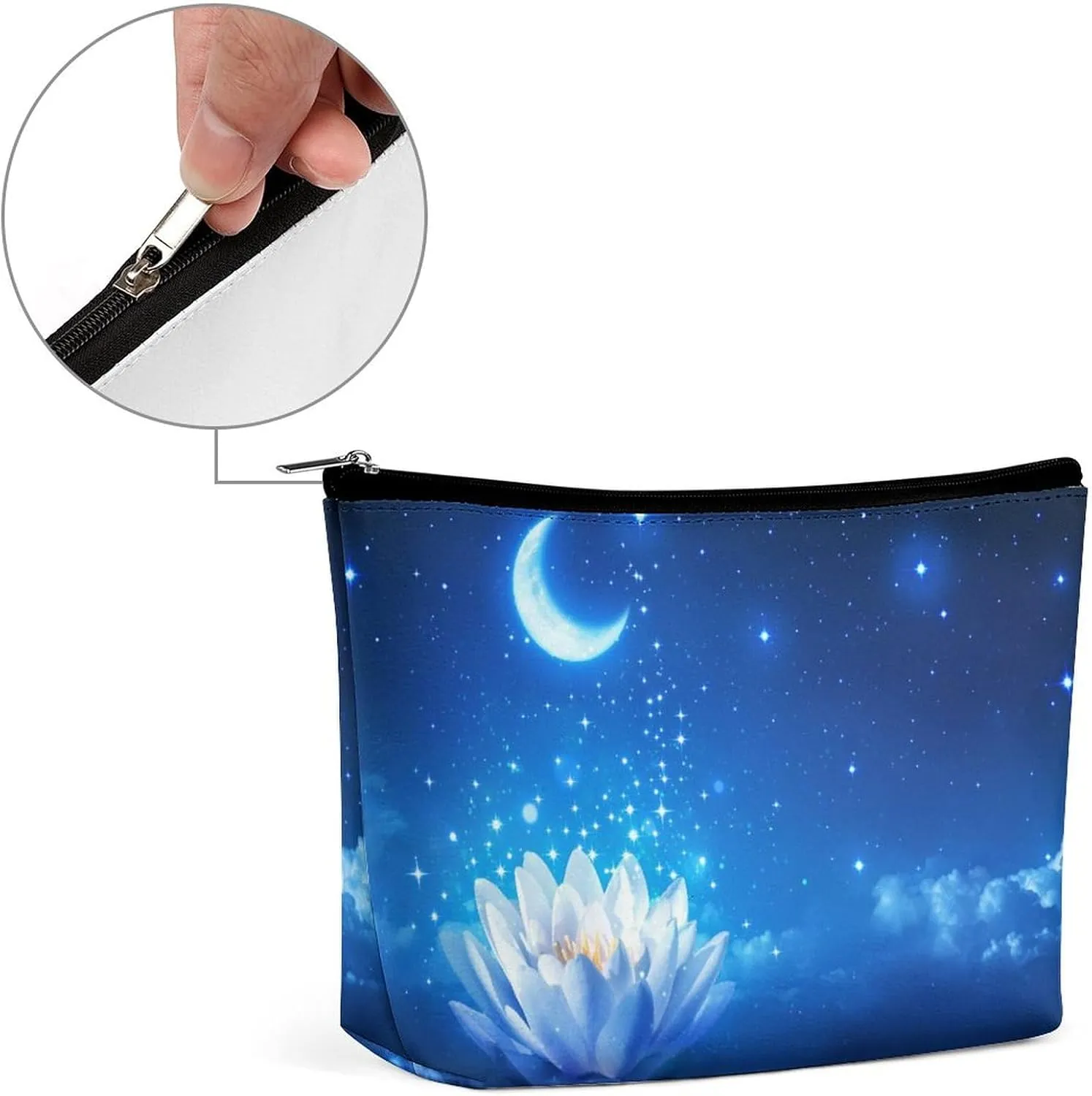 Water Lily Pattern Large Makeup Bag, Cosmetic Bag,Travel Makeup Bag,Leather Makeup Pouch, Cosmetic Travel tote bags,Portable travel toiletry bag