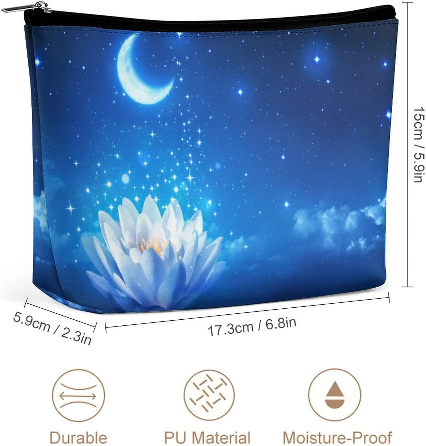 Water Lily Pattern Large Makeup Bag, Cosmetic Bag,Travel Makeup Bag,Leather Makeup Pouch, Cosmetic Travel tote bags,Portable travel toiletry bag