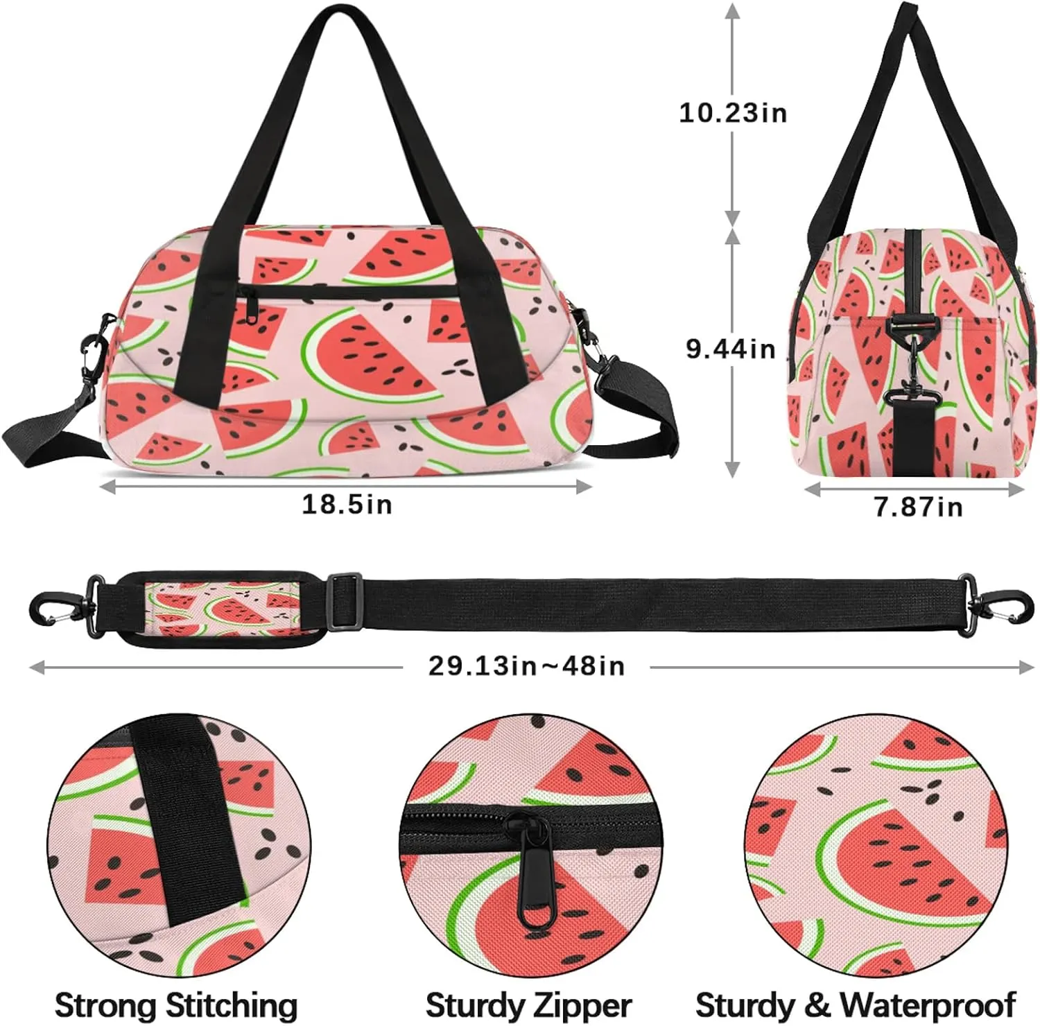 Watermelon Pattern Kids Duffel Bag Lightweight Waterproof Sports Gym Bag with Front Zipper Pocket Foldable Weekender Overnight Bag for School Practice Gymnastic Ballet