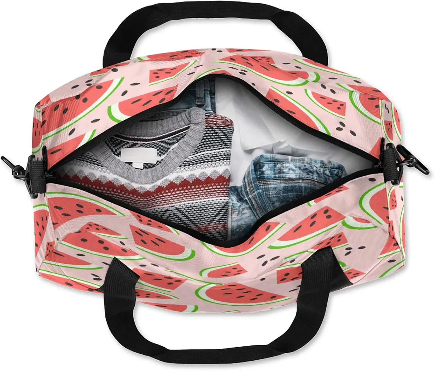 Watermelon Pattern Kids Duffel Bag Lightweight Waterproof Sports Gym Bag with Front Zipper Pocket Foldable Weekender Overnight Bag for School Practice Gymnastic Ballet