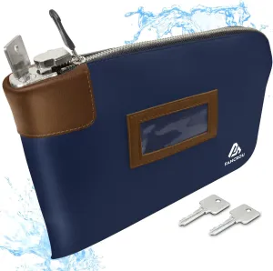 Waterproof Cash Bag with lock and 2 Keys, Money bag with Zipper,Security bags for cash, Durable Money Bank Deposit Bag, Nylon Documents Bag, Petty cash bag,11 x 9 Inch, Blue, set of 1