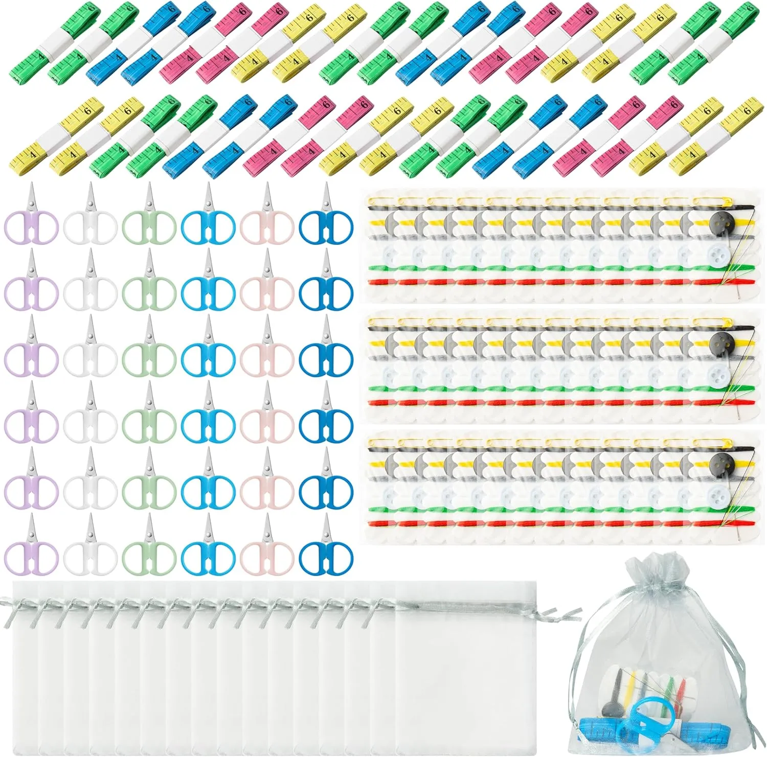 WATINC 144Pcs Operation Child Box Travel Sewing Kits, Small Simple Handy Sewing Kits Thread Repair Emergency Kit with Tape Measure Ruler Bulk, Mini Emergency Kit for Kids Classroom Welcome Gift Bags