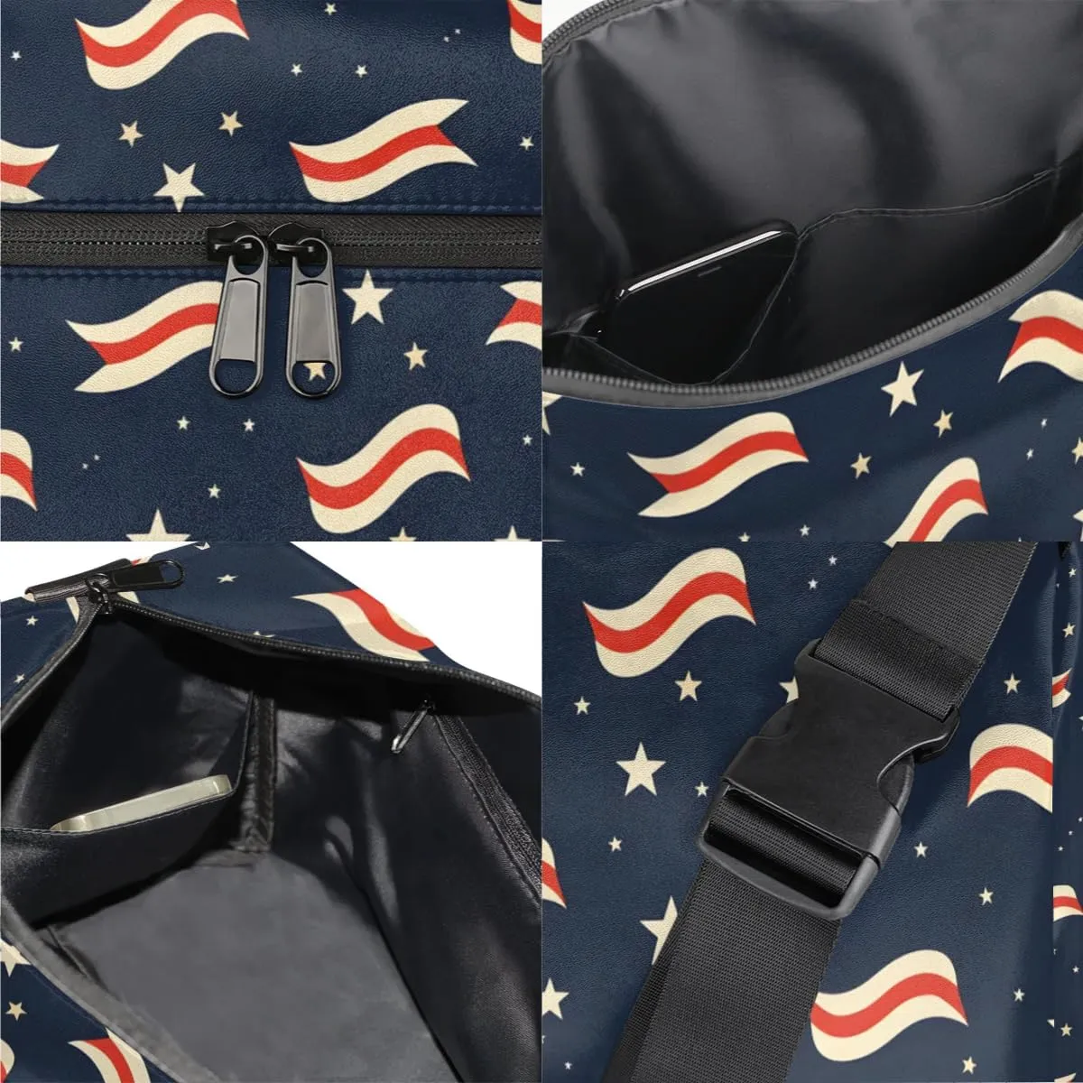 Weekend Bag America Patriotic Stars Printing Lightweight Carry On Duffel Bag Waterproof Gym Bag Pu Leather Duffle Bag for Workout Travel Sport