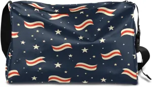 Weekend Bag America Patriotic Stars Printing Lightweight Carry On Duffel Bag Waterproof Gym Bag Pu Leather Duffle Bag for Workout Travel Sport