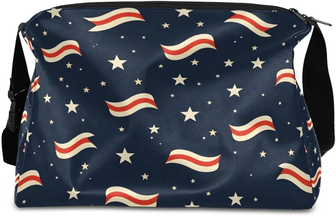 Weekend Bag America Patriotic Stars Printing Lightweight Carry On Duffel Bag Waterproof Gym Bag Pu Leather Duffle Bag for Workout Travel Sport