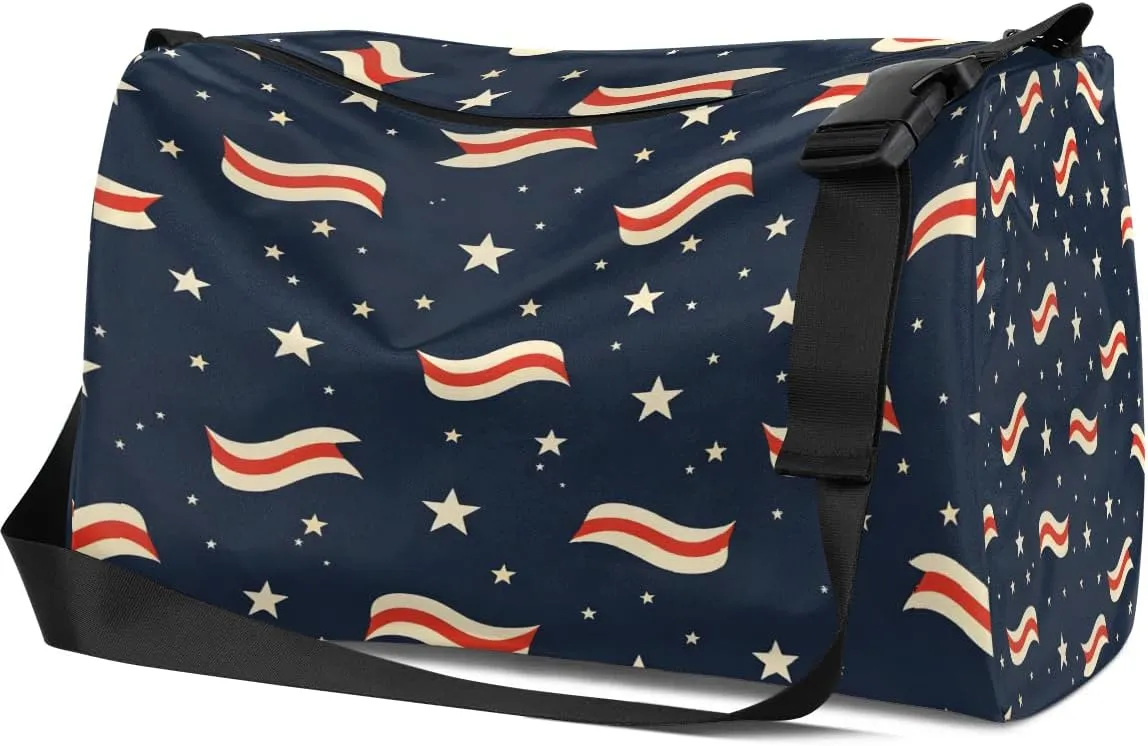 Weekend Bag America Patriotic Stars Printing Lightweight Carry On Duffel Bag Waterproof Gym Bag Pu Leather Duffle Bag for Workout Travel Sport