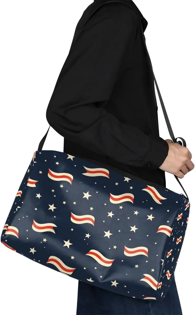 Weekend Bag America Patriotic Stars Printing Lightweight Carry On Duffel Bag Waterproof Gym Bag Pu Leather Duffle Bag for Workout Travel Sport