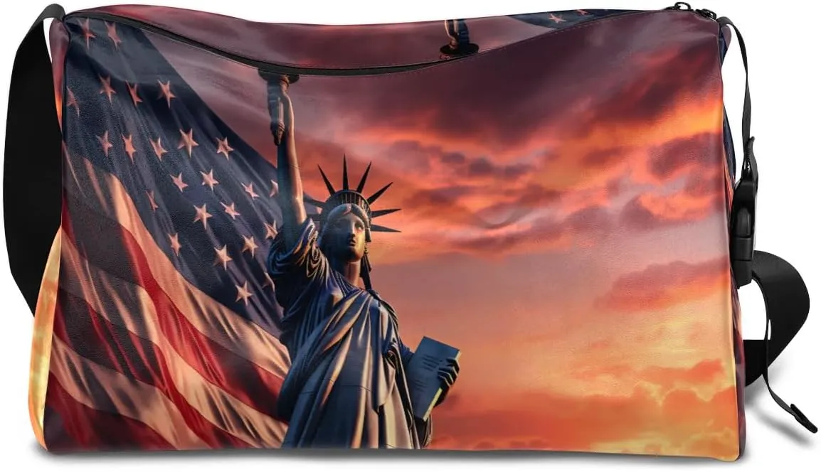 Weekend Bag America Statue of Liberty Pattern Lightweight Carry On Duffel Bag Waterproof Gym Bag Pu Leather Duffle Bag for Workout Travel Sport