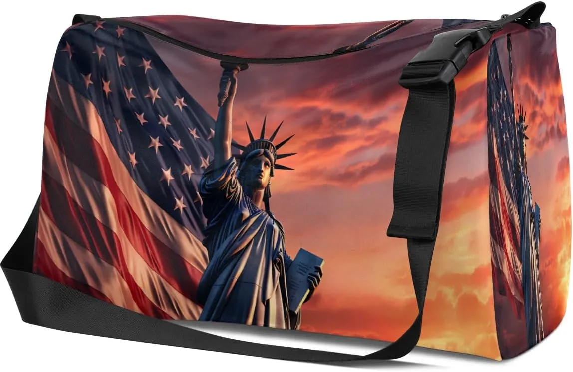 Weekend Bag America Statue of Liberty Pattern Lightweight Carry On Duffel Bag Waterproof Gym Bag Pu Leather Duffle Bag for Workout Travel Sport