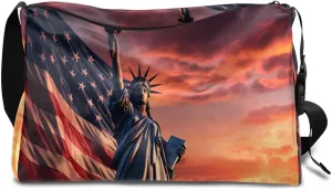 Weekend Bag America Statue of Liberty Pattern Lightweight Carry On Duffel Bag Waterproof Gym Bag Pu Leather Duffle Bag for Workout Travel Sport