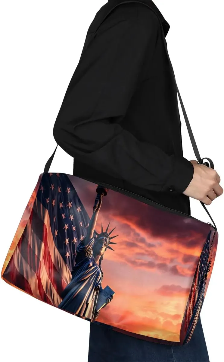 Weekend Bag America Statue of Liberty Pattern Lightweight Carry On Duffel Bag Waterproof Gym Bag Pu Leather Duffle Bag for Workout Travel Sport