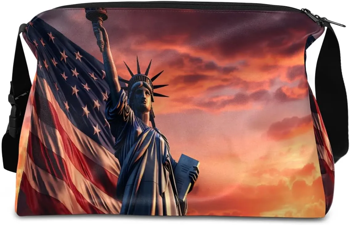 Weekend Bag America Statue of Liberty Pattern Lightweight Carry On Duffel Bag Waterproof Gym Bag Pu Leather Duffle Bag for Workout Travel Sport