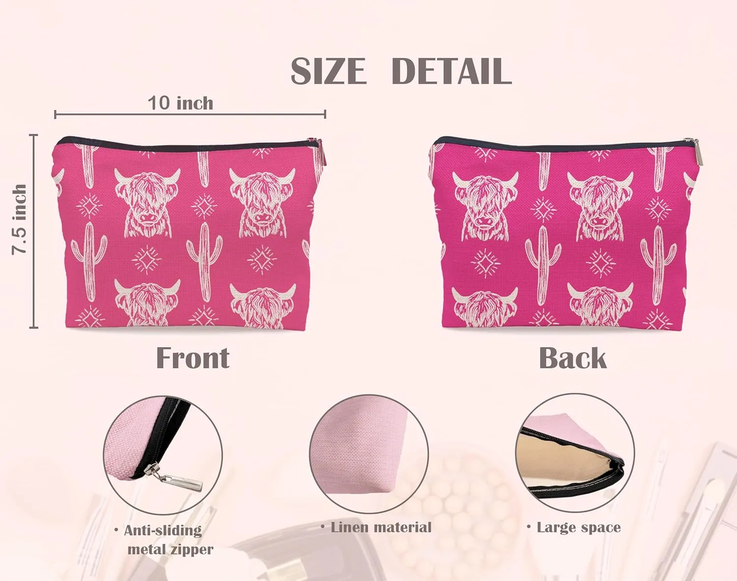 Western Cow Makeup Bag,Western Cow Gifts For Women,Cowgirl Stuff For Women,Cowgirl Gifts(COW B)