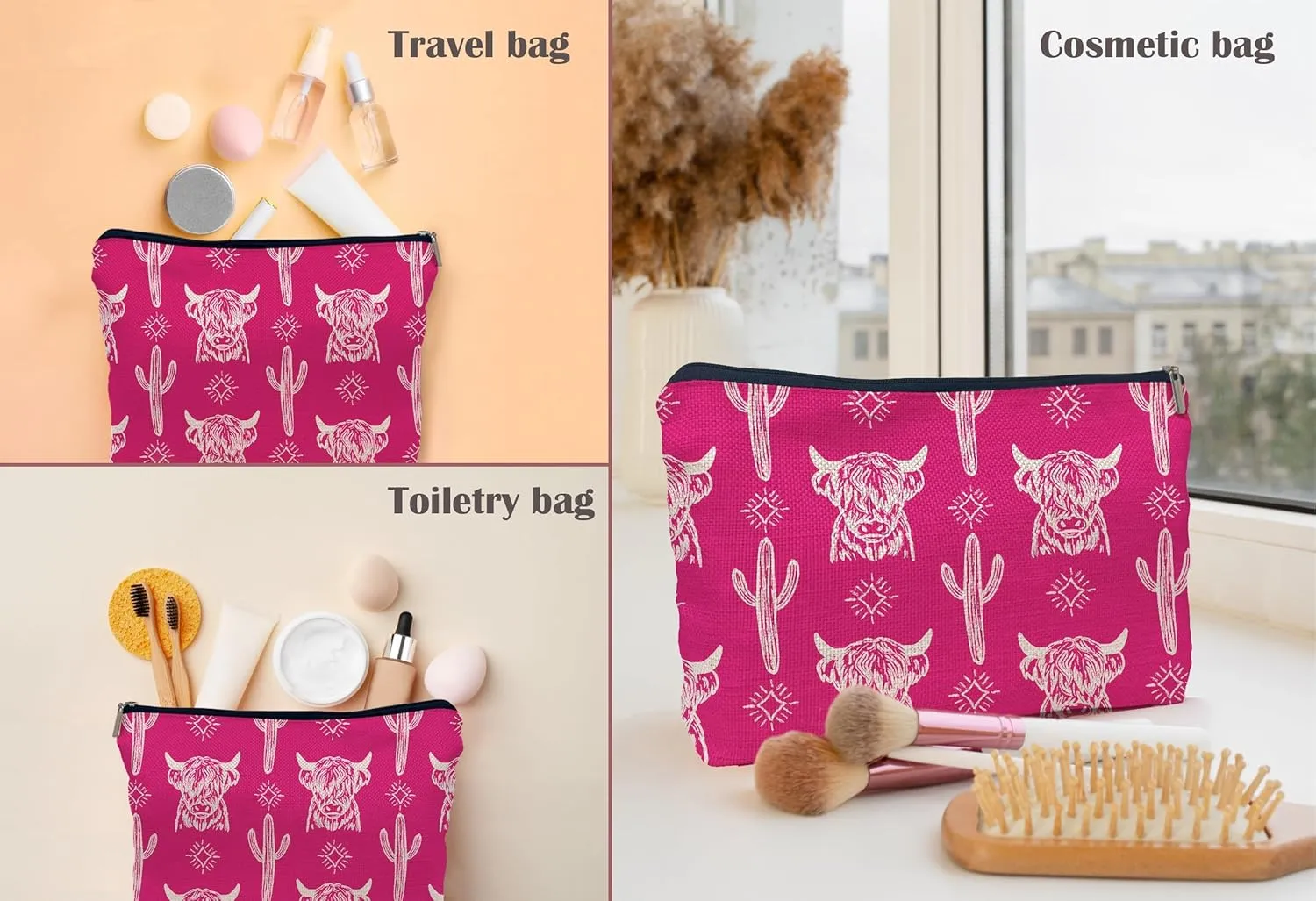Western Cow Makeup Bag,Western Cow Gifts For Women,Cowgirl Stuff For Women,Cowgirl Gifts(COW B)