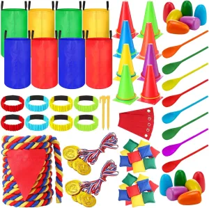 Wettarn 70 Pcs Carnival Outdoor Games Potato Sack Race Bags for Teens Adult Egg Spoon Bean Bags Ring Toss 3 Legged Relay Race Tug of War Rope Backyard Game for Birthday Party Field Day Family