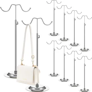 Weysat 10 Pcs Purse Display Stand Metal Purse Holder Stand Adjustable Double Hook Handbag Rack for Display Handbags Wig Hat (Silver)