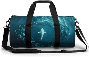 White Shark Hunting Fishes in The Blue Ocean Lightweight Gym Bag for Men Women Travel Duffel Bag Sports Workout Bag with Adjustable Strap