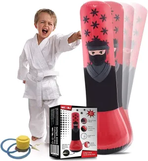 Whoobli Ninja Inflatable Kids Punching Bag, Inflatable Toy Punching Bag for Kids, Bounce-Back Bop Bag for Play, Boxing, Karate, Anger Management, Gift for 3-7 Years Old, Toys Age 3 4 5 6 7; New 2024
