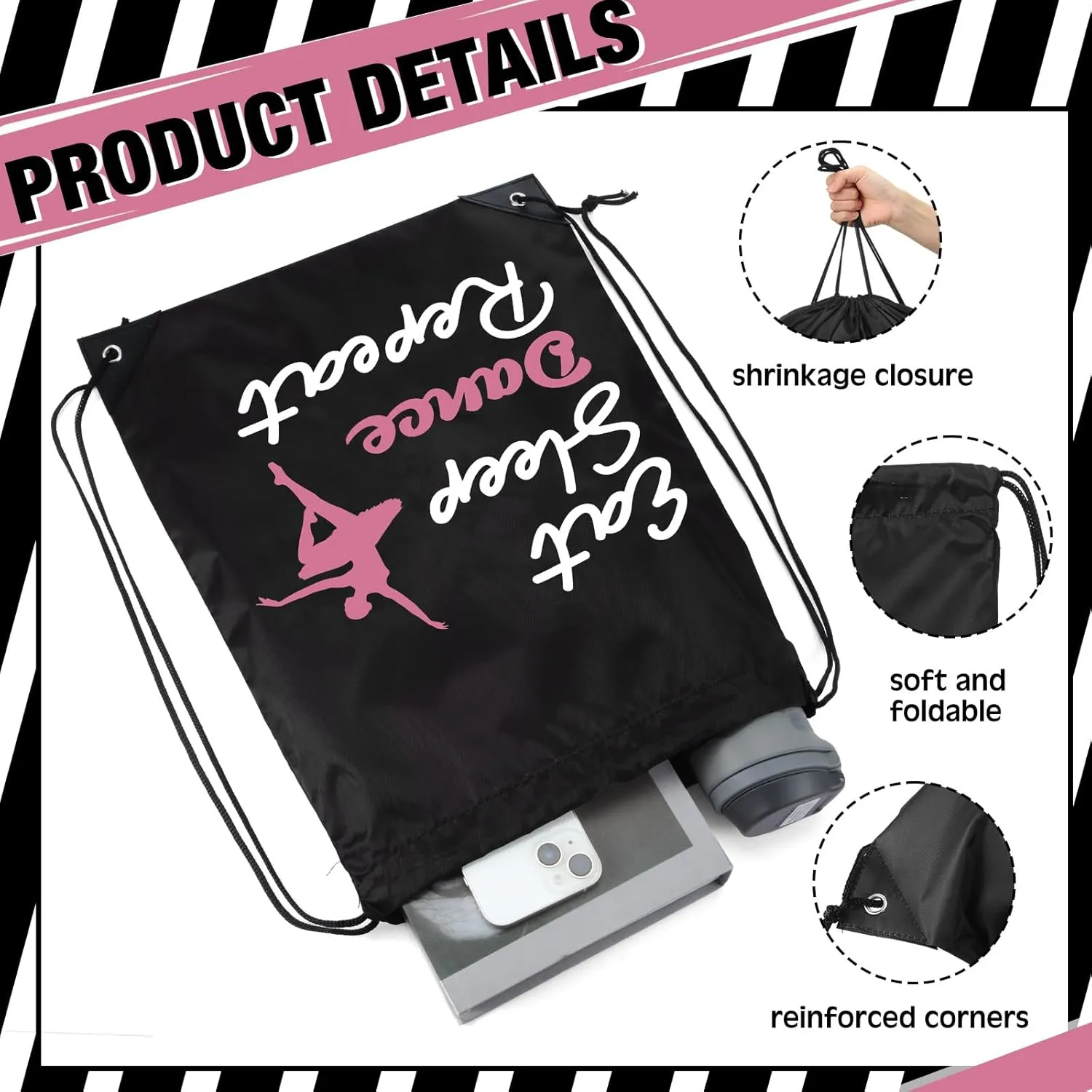 Windyun 16 Pcs Ball Drawstring Backpack Bulk Lightweight Draw String Bags Cinch Bags Drawstring Cinch Sack Tote(Dance)