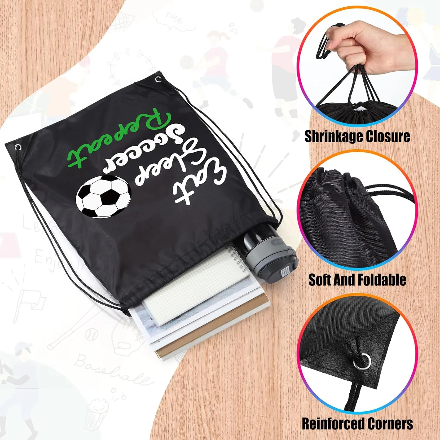 Windyun 16 Pcs Ball Drawstring Backpack Bulk Lightweight Draw String Bags Cinch Bags Drawstring Cinch Sack Tote(Soccer)