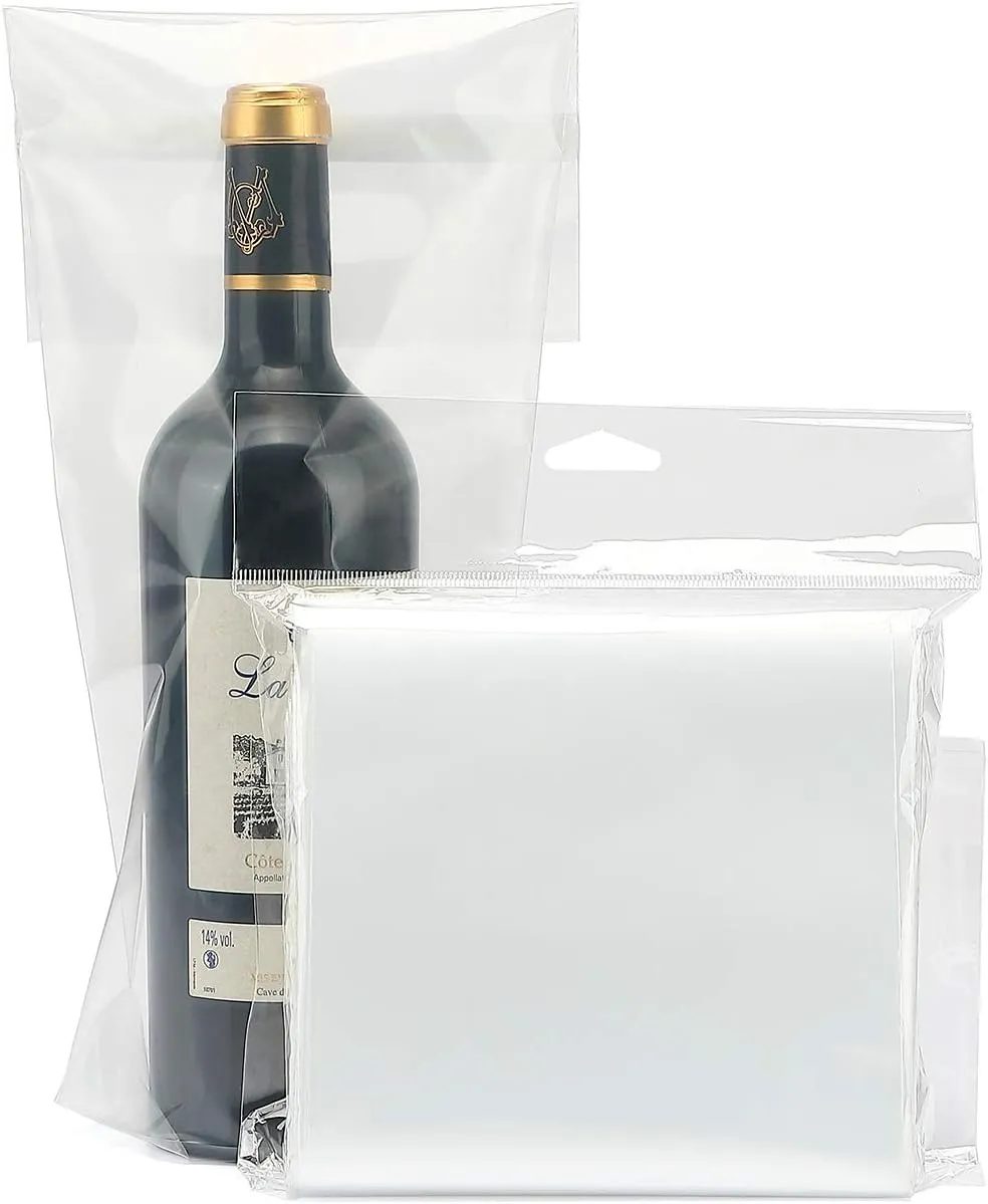 Wine Bottle Doggy Bag – 100 Pack: Carryout Adhesive Seal Tamper Proof Travel Bags for Restaurants, Bars, and Dinner Parties (Clear), clear, 7.7 x 6.7 x 2.4 inches