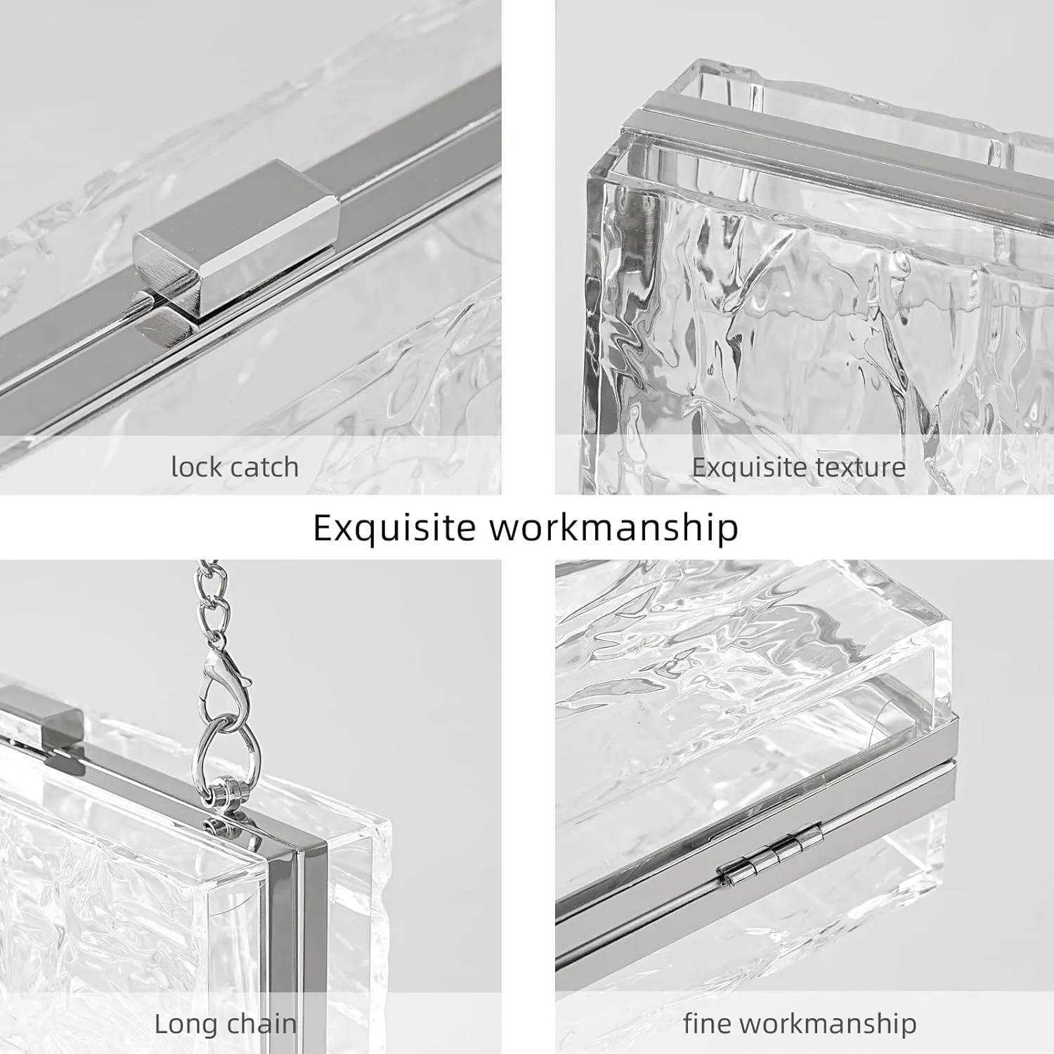 WJCD Womens Clear Purse Acrylic Evening Bags clear clutch purse Ripple Shaped Vintage Banquet Handbag