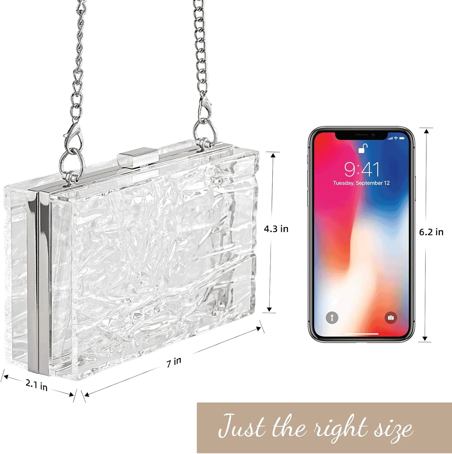 WJCD Womens Clear Purse Acrylic Evening Bags clear clutch purse Ripple Shaped Vintage Banquet Handbag