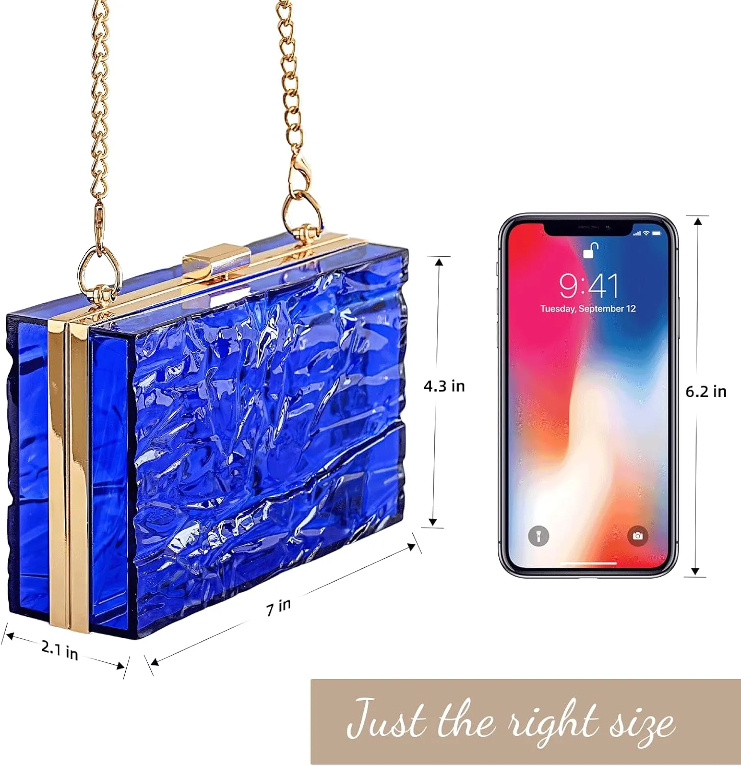 WJCD Womens Clear Purse Acrylic Evening Bags clear clutch purse Ripple Shaped Vintage Banquet Handbag