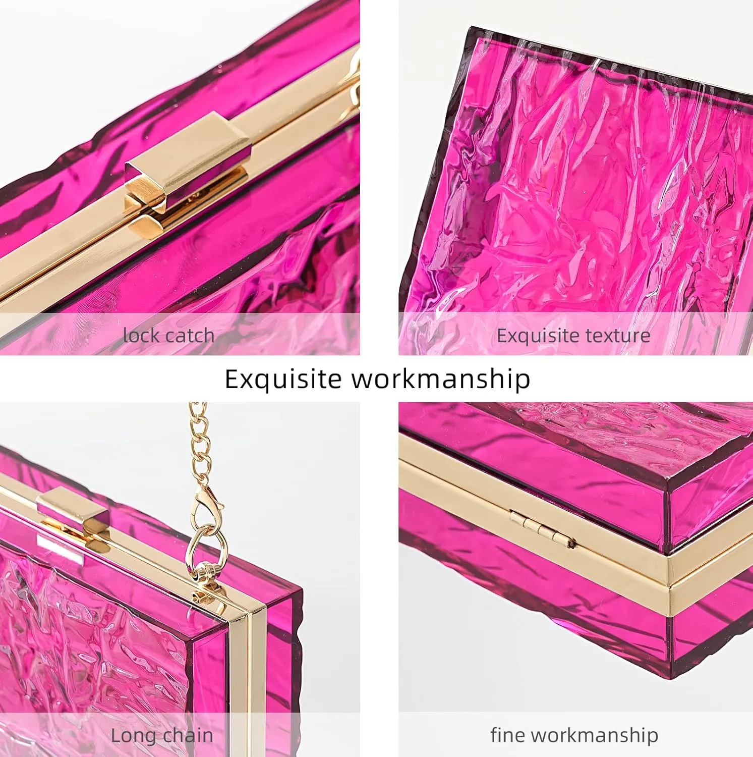 WJCD Womens Clear Purse Acrylic Evening Bags clear clutch purse Ripple Shaped Vintage Banquet Handbag