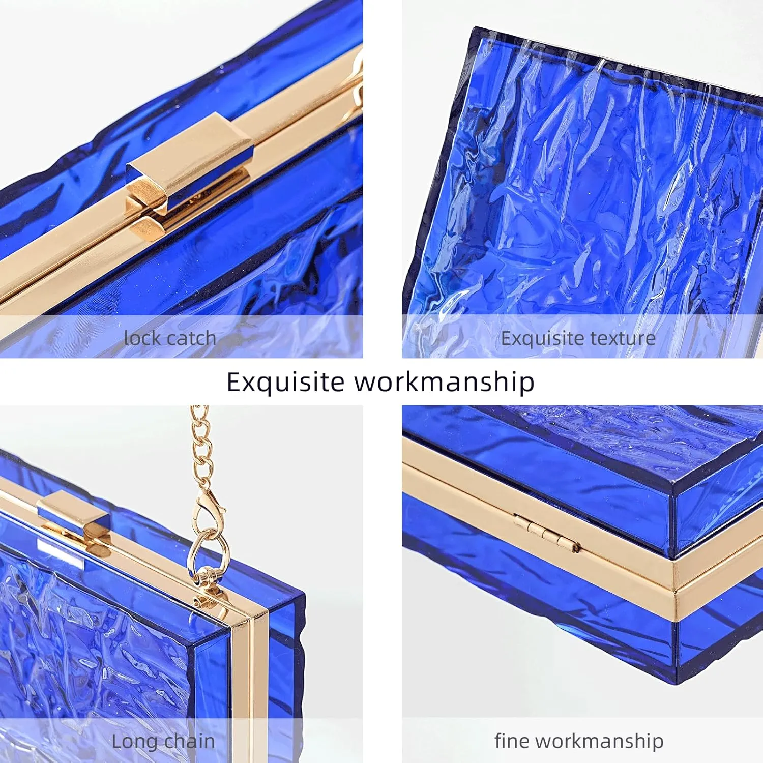 WJCD Womens Clear Purse Acrylic Evening Bags clear clutch purse Ripple Shaped Vintage Banquet Handbag