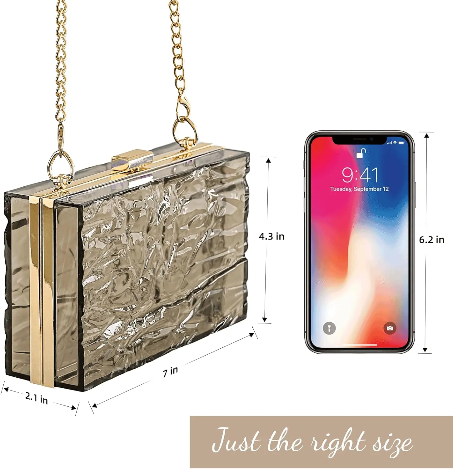 WJCD Womens Clear Purse Acrylic Evening Bags clear clutch purse Ripple Shaped Vintage Banquet Handbag