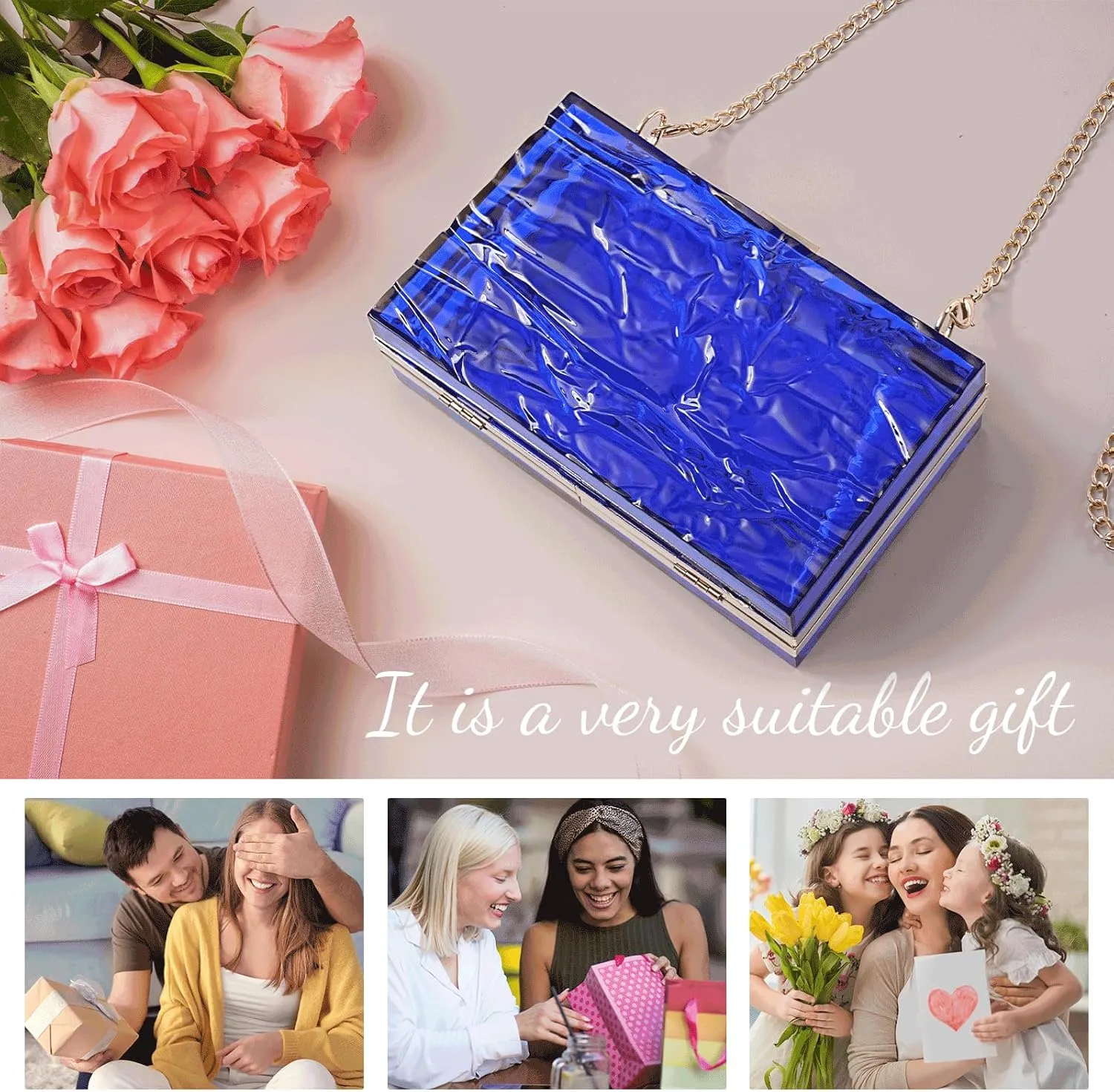 WJCD Womens Clear Purse Acrylic Evening Bags clear clutch purse Ripple Shaped Vintage Banquet Handbag