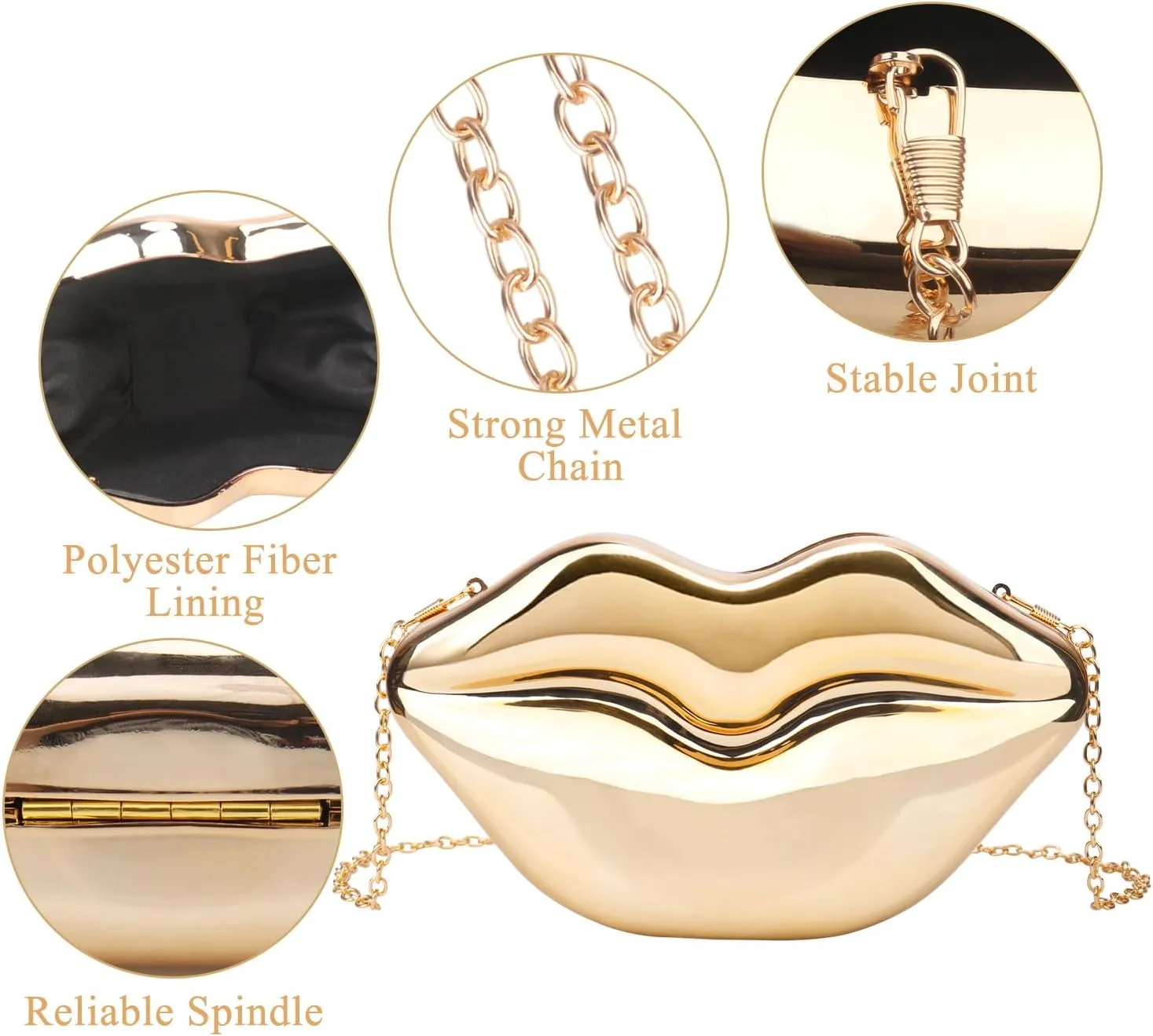 Women Acrylic Lips-shaped Evening Bags Purses Clutch Vintage Banquet Handbag(Golden)