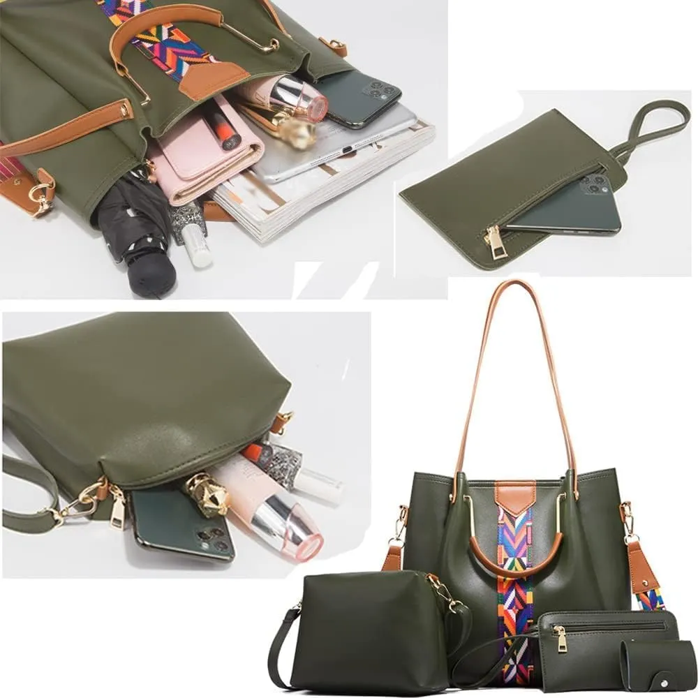 Women Handbags Sets Vegan Leather Purses Color Woven Tape Tote Bags Shoulder Crossbody Bag