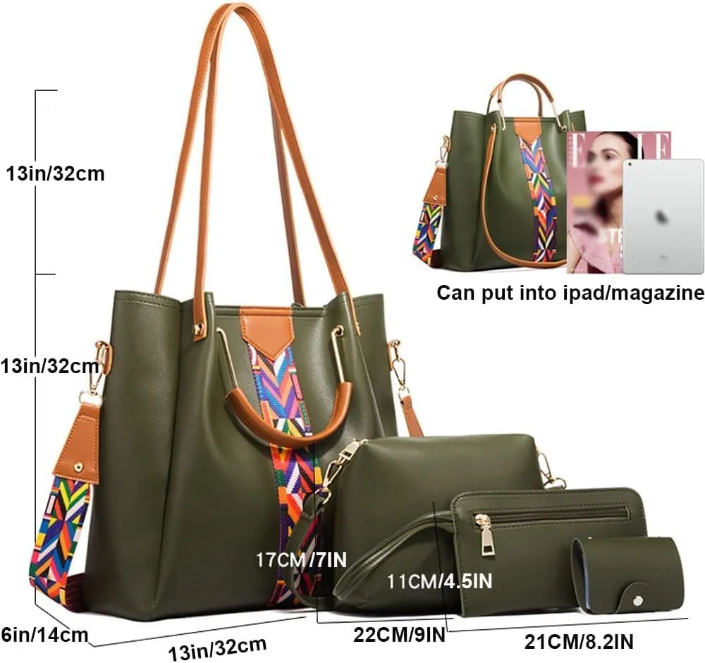 Women Handbags Sets Vegan Leather Purses Color Woven Tape Tote Bags Shoulder Crossbody Bag