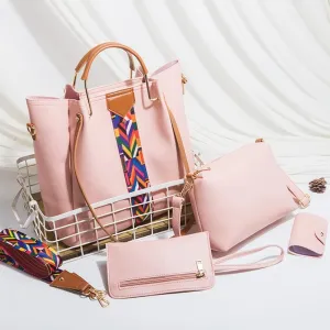 Women Handbags Sets Vegan Leather Purses Color Woven Tape Tote Bags Shoulder Crossbody Bag