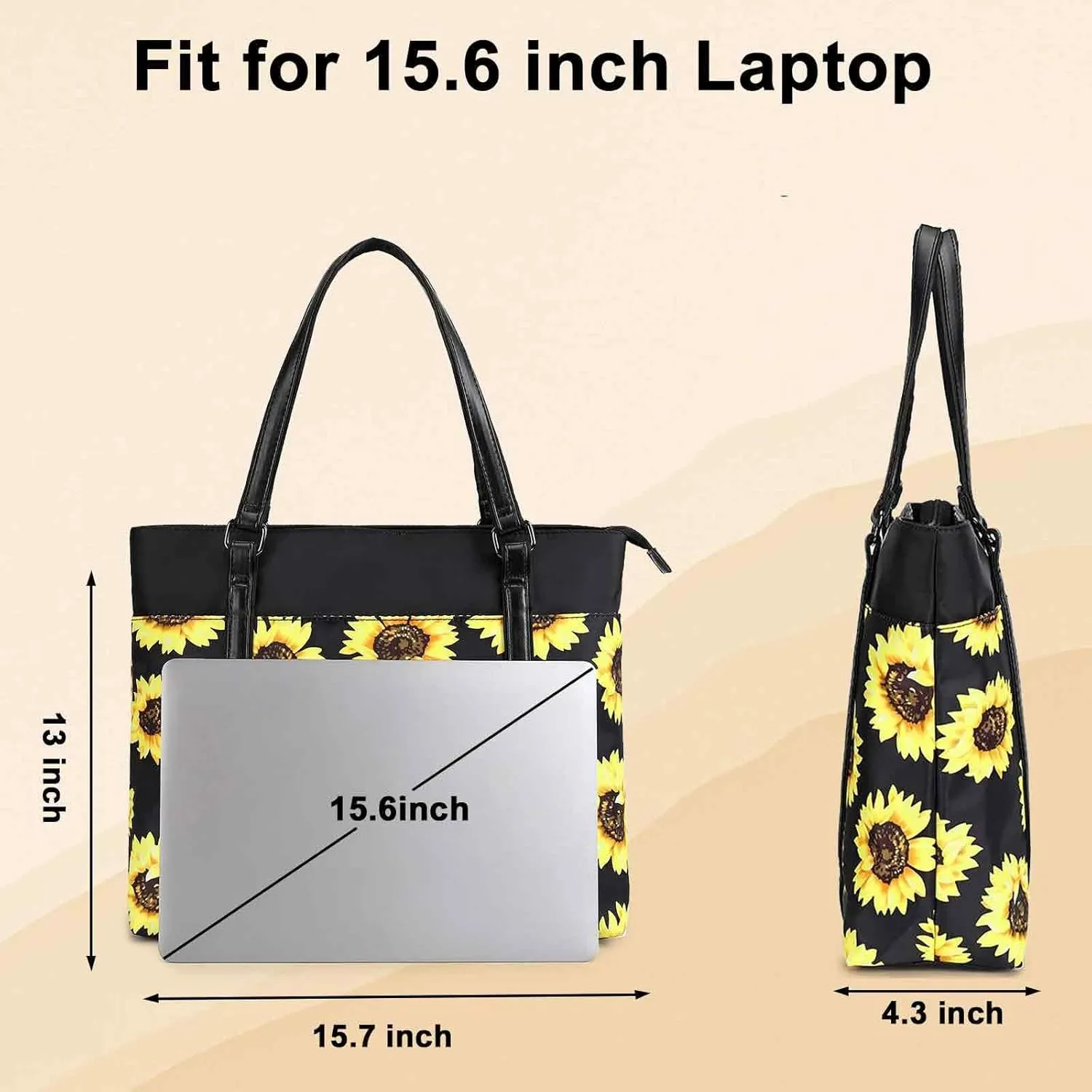 Women Laptop Tote Bag for Work Canvas Handbag Purse Shoulder Bag Lightweight Canvas Laptop Bag for 15.6 Inch